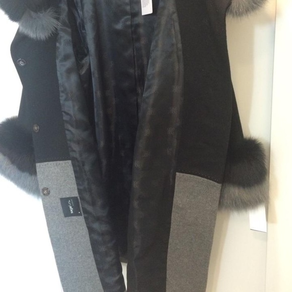 Belle Fare Black/Grey Cashmere With Fox Trim Coat - Picture 8 of 15